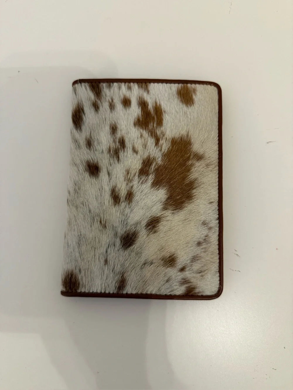 Handcrafted Brown and White Cowhide Passport Holder New